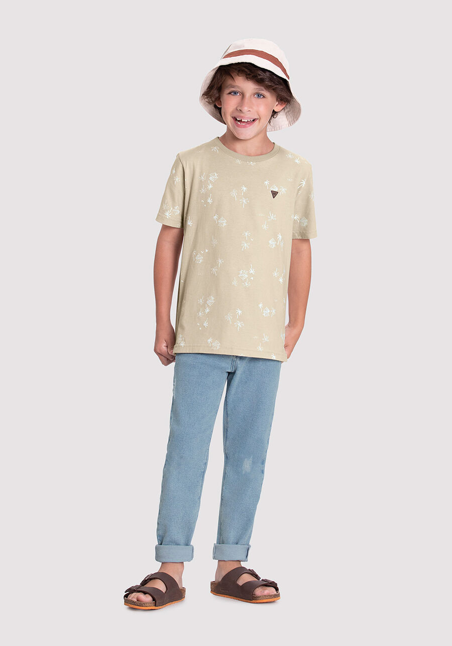 Camiseta Infantil Menino em Malha Estampada, PEACE BEGE, large.