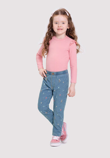Calça Jeans Jogger Infantil Menina Bordada, JEANS, large.