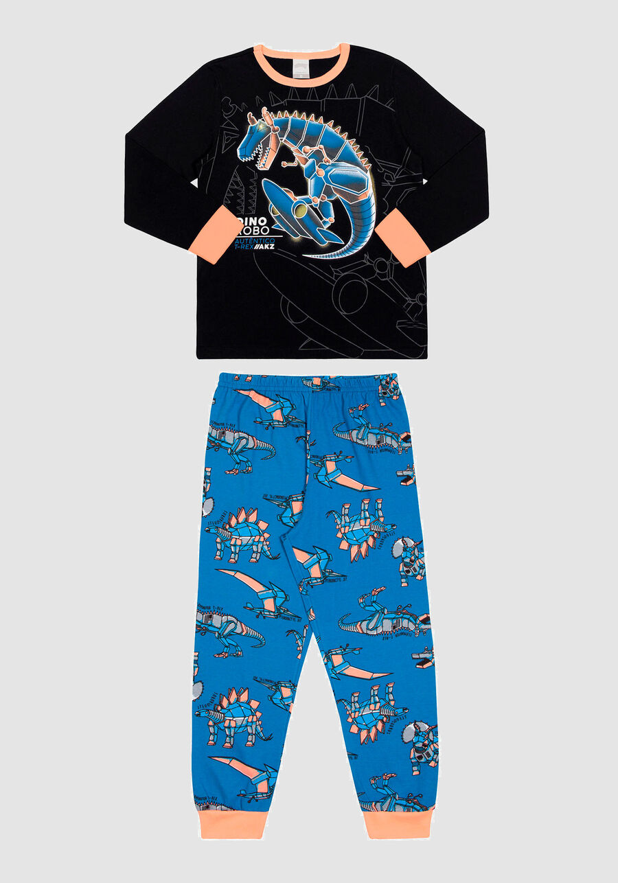 Pijama Longo Infantil Menino Brilha no Escuro, DINOBOTS AZUL, large.