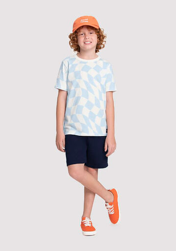 Conjunto Infantil Menino com Camiseta e Bermuda, GRID AZUL, large.