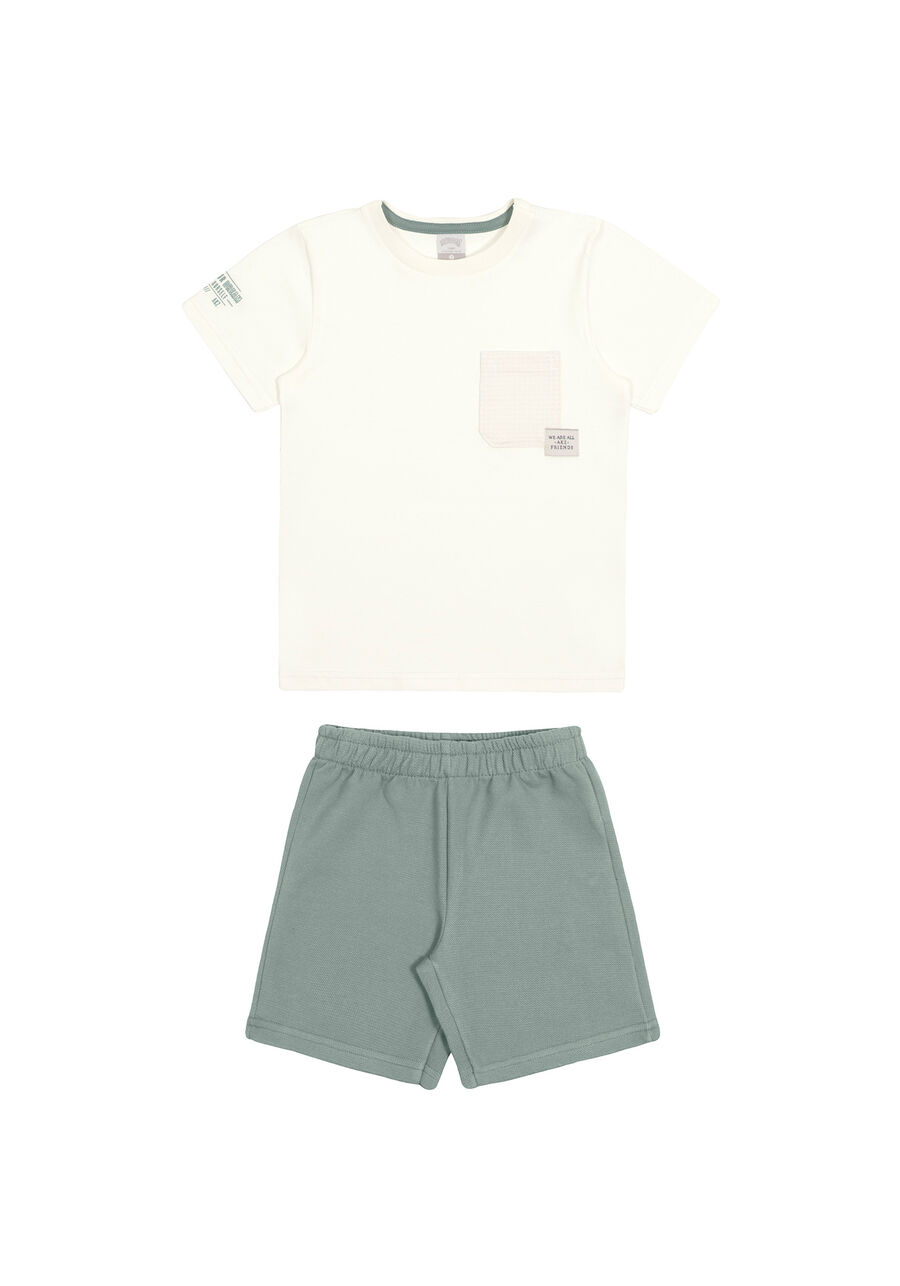 Conjunto Infantil Menino com Camiseta e Bermuda, BRANCO OFF WHITE, large.