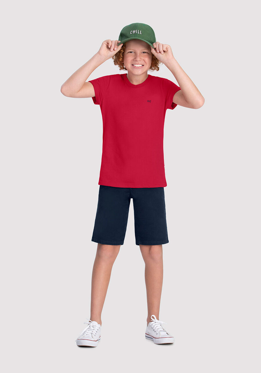 Camiseta Infantil Menino Básica com Decote V, VERMELHO STOP SIGN, large.