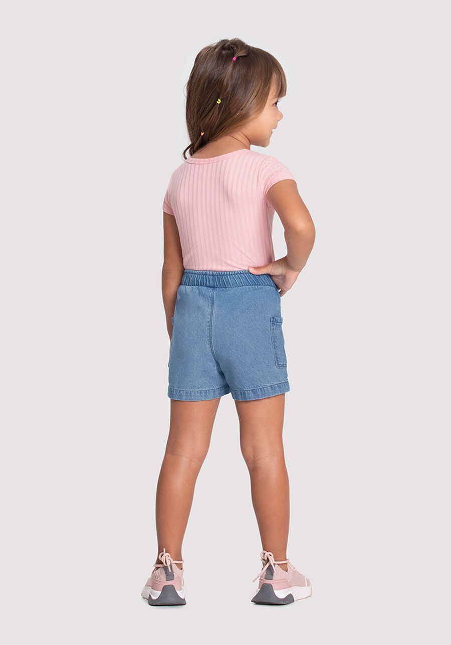 Shorts Jeans Infantil Menina com Bordado Flores, JEANS, large.