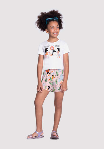 Conjunto Infantil Menina com T-shirt e Shorts, NATUREZA ROSA, large.