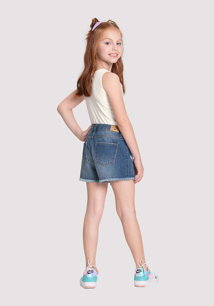 Shorts Jeans Infantil Menina com Cintura Ajustável, JEANS, large.