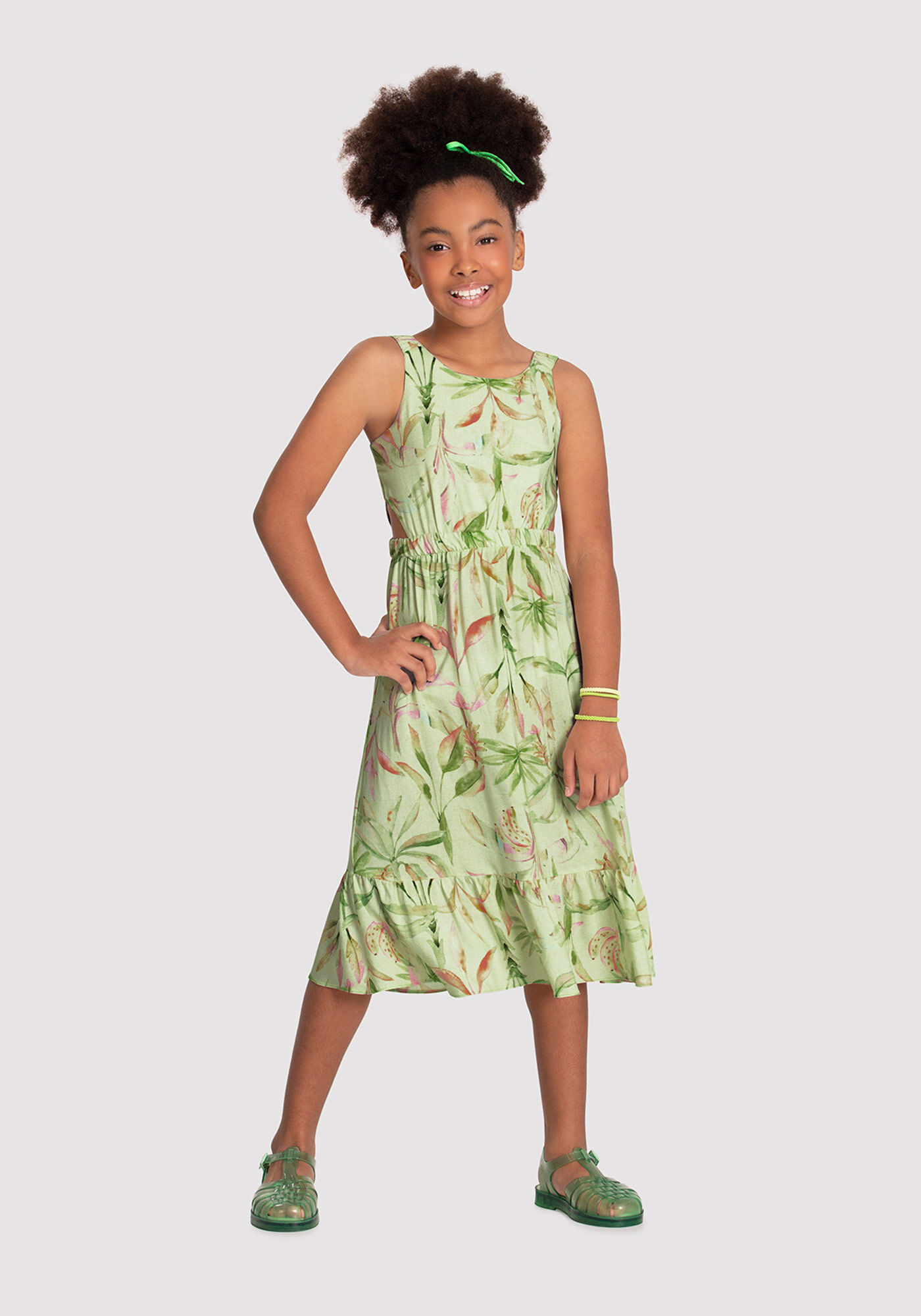 Vestido midi amarelo estampado top
