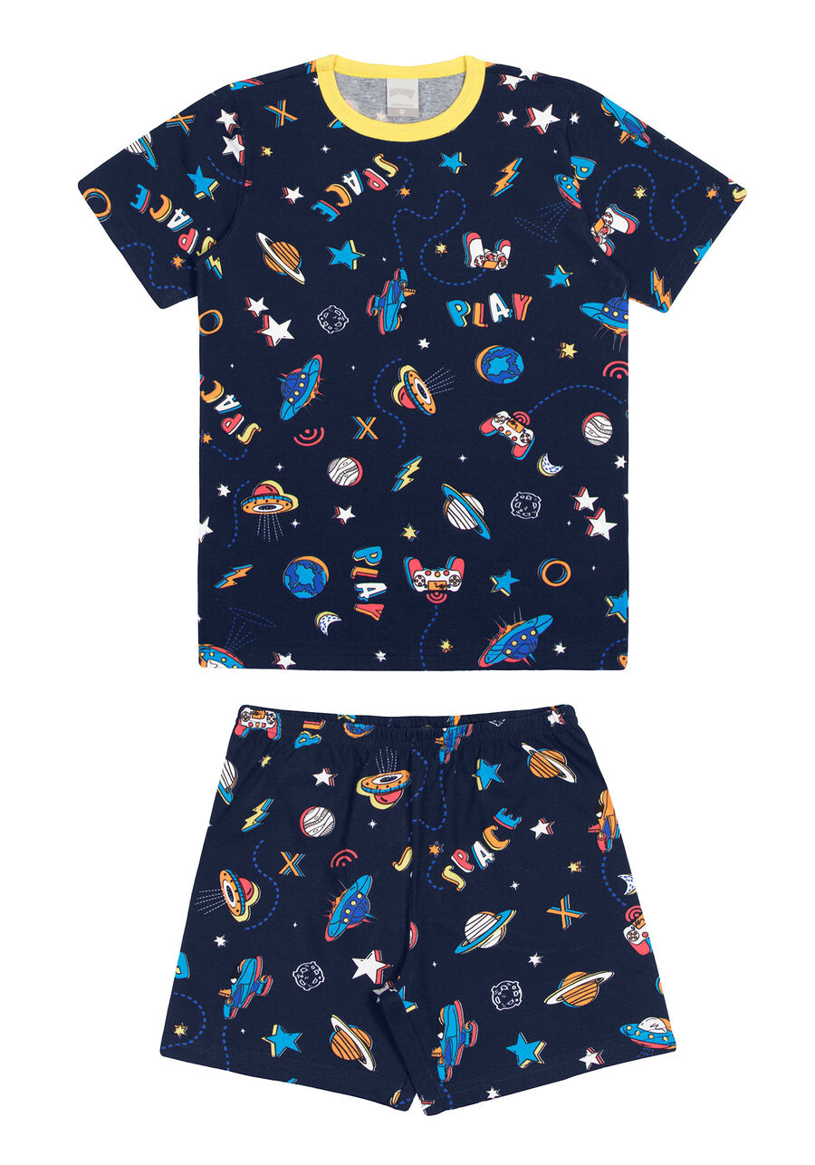 Pijama Infantil Menino em Malha Estampado, SPACE MARINHO, large.