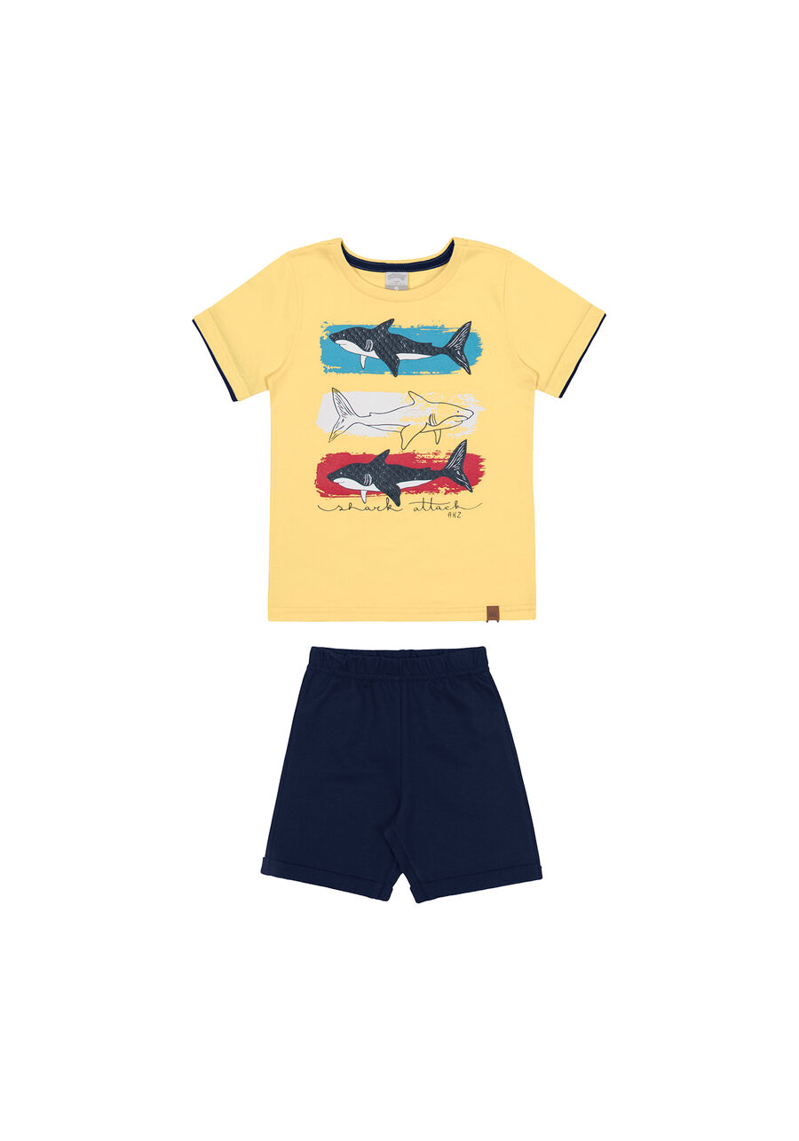 Conjunto Camiseta com Gel e Bermuda Shark Wave, AMARELO  ROSITA, large.