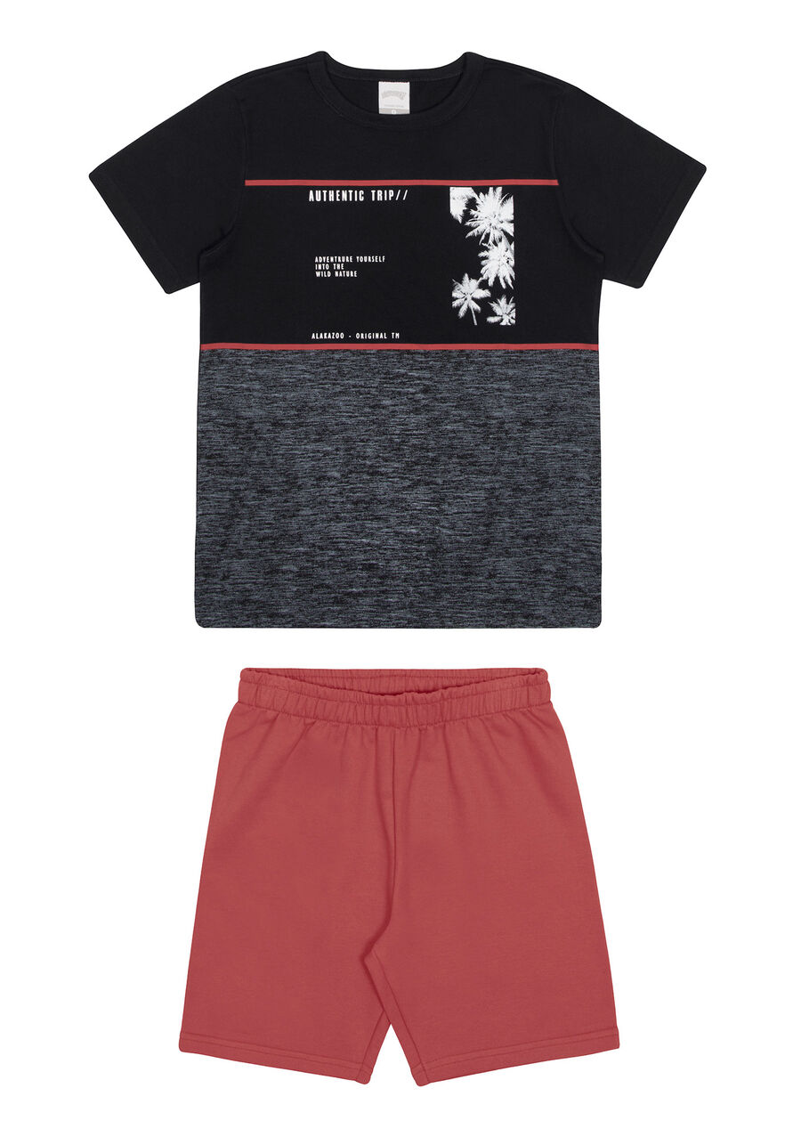 Conjunto Infantil Menino com Camiseta e Bermuda, PRETO, large.