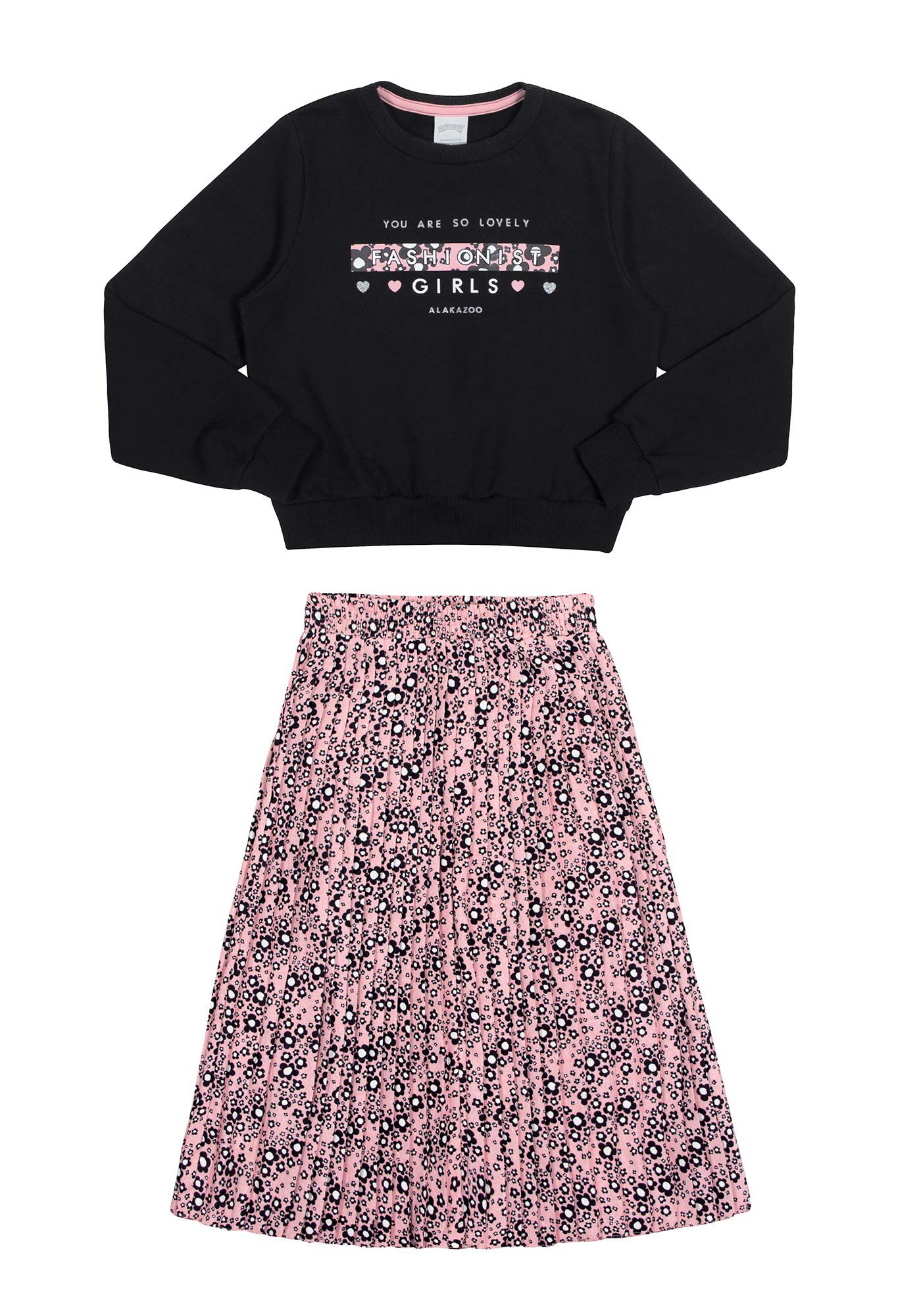 Conjunto Infantil Menina com Saia Midi Plissada Alakazoo
