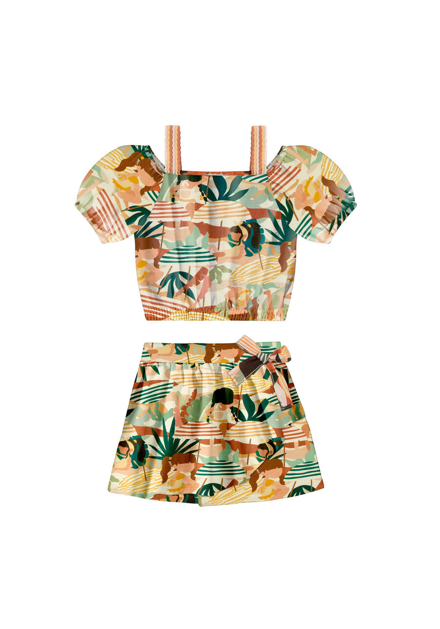 Conjunto Infantil Menina em Malha com Blusa Ciganinha, CAPRI BEGE. Conjunto Infantil Menina em Malha com Blusa Ciganinha, CAPRI BEGE, large.