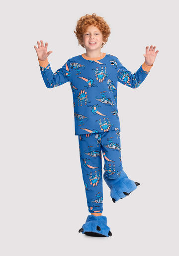 Pijama Infantil Menino em Moletom Felpado Estampado, DINOBOTS AZUL, large.