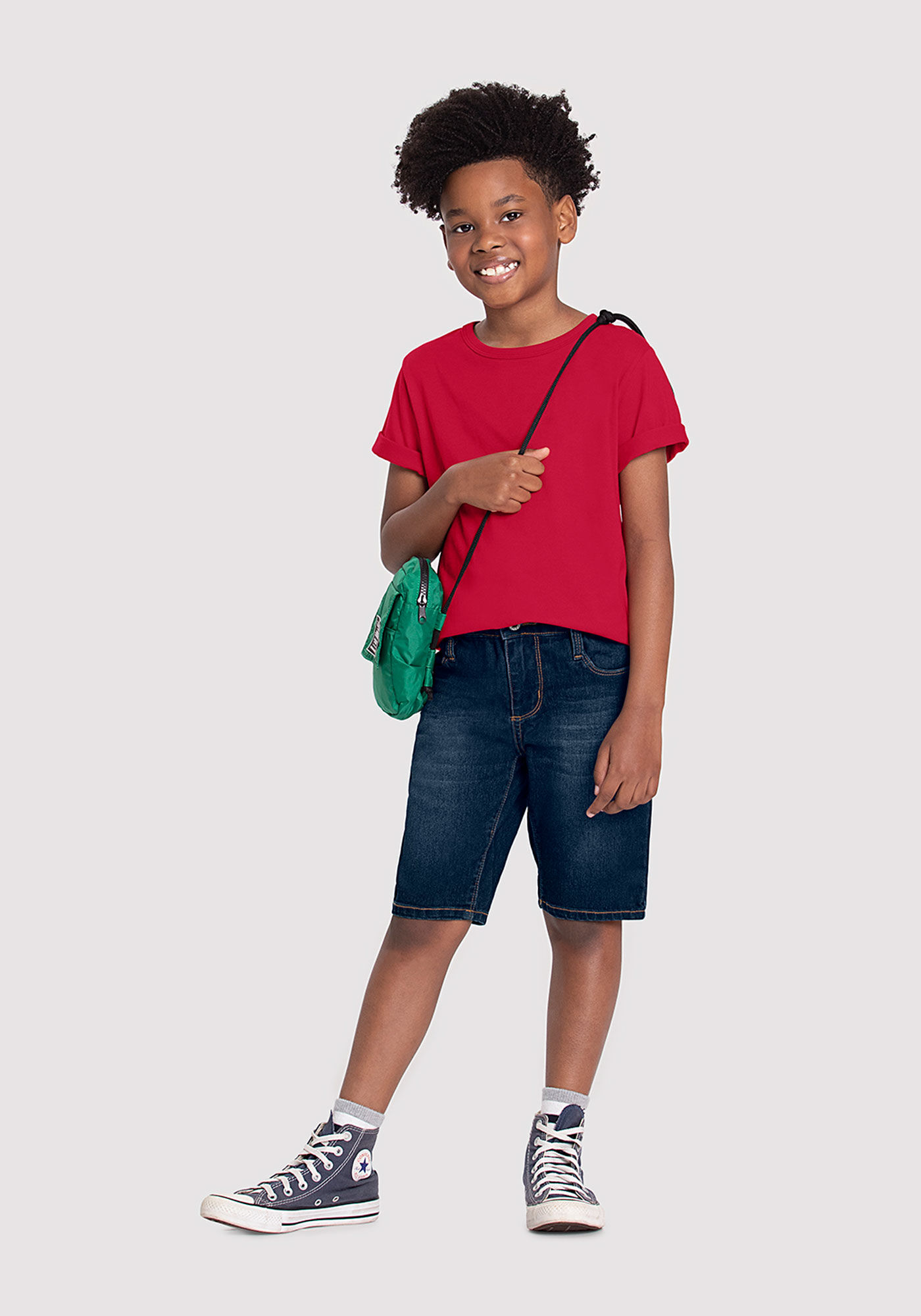 Bermuda jeans top vermelha infantil