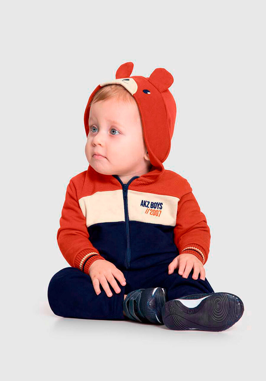 Conjunto Jaqueta com Capuz Bordado e Calça, LARANJA FERRUGEM. Conjunto Jaqueta com Capuz Bordado e Calça, LARANJA FERRUGEM, large.