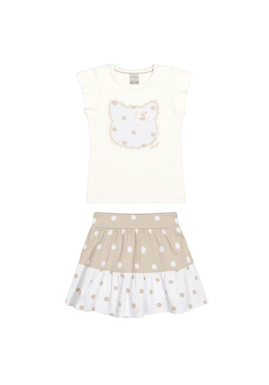 Conjunto Infantil Menina com Shorts-Saia Poá, POIS OFF/BEGE. Conjunto Infantil Menina com Shorts-Saia Poá, POIS OFF/BEGE, large.