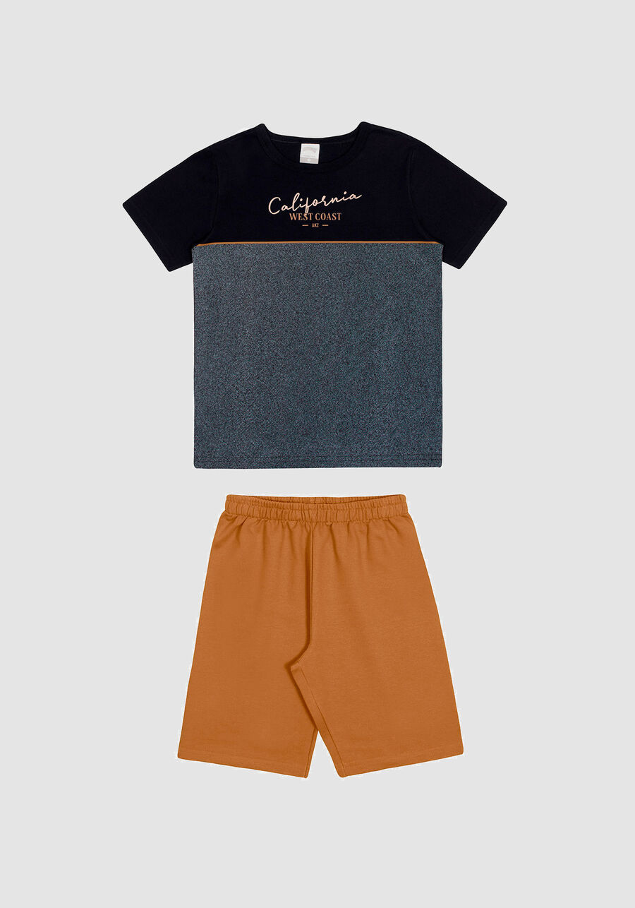 Conjunto Infantil Menino com Camiseta e Bermuda, PRETO REATIVO, large.