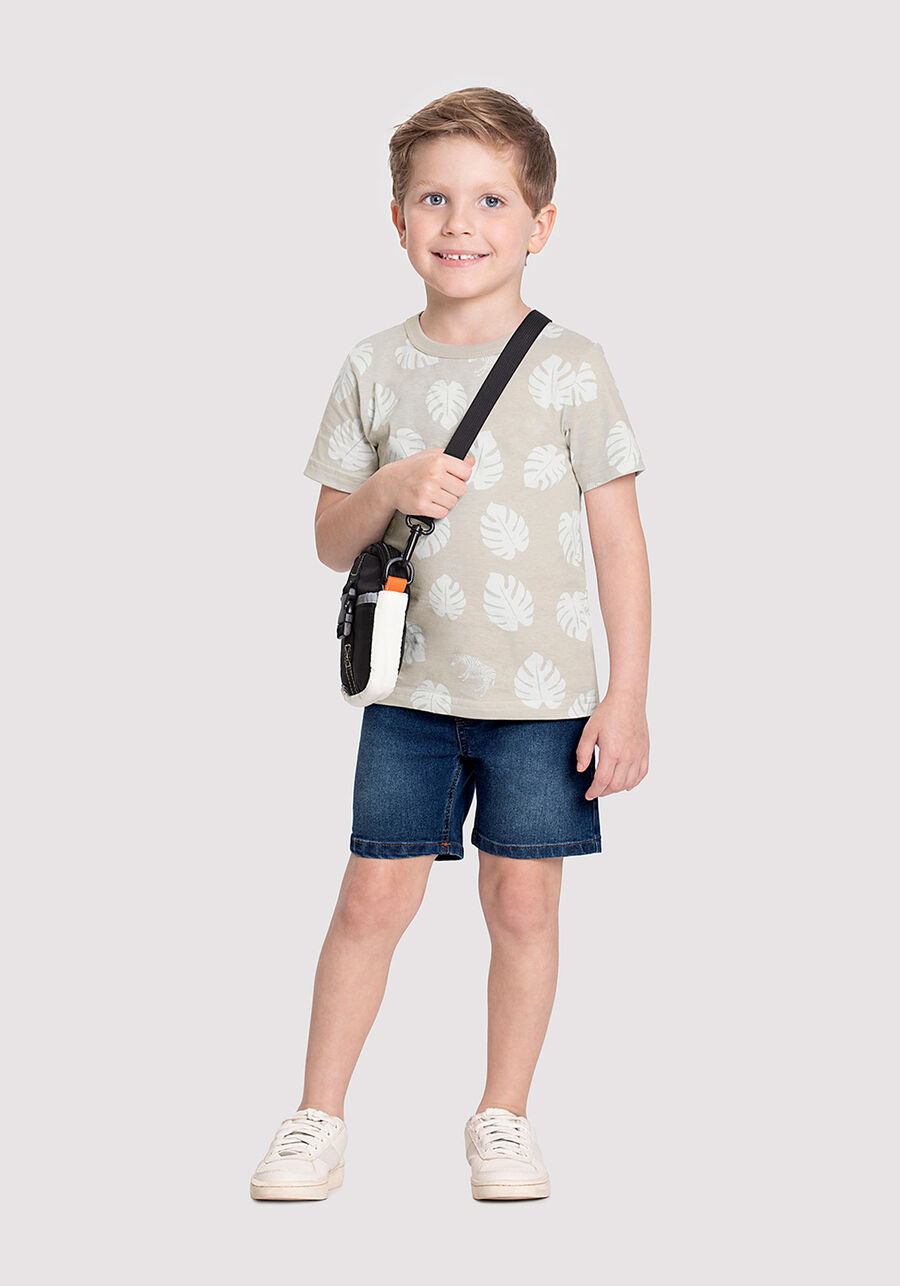 Camiseta Infantil Menino em Malha Estampada, FOLHAS ZEBRA BEGE, large.