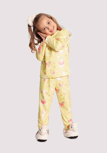 Pijama Infantil Menina em Microsoft Estampado, MUNDO MAGICO AMARELO, large.