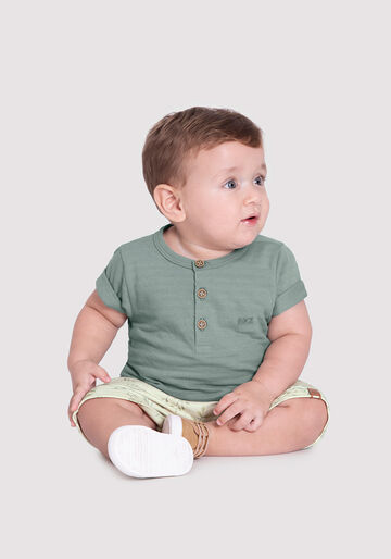 Conjunto Infantil Menino com Camisa Gola Padre, NATURE VERDE, large.