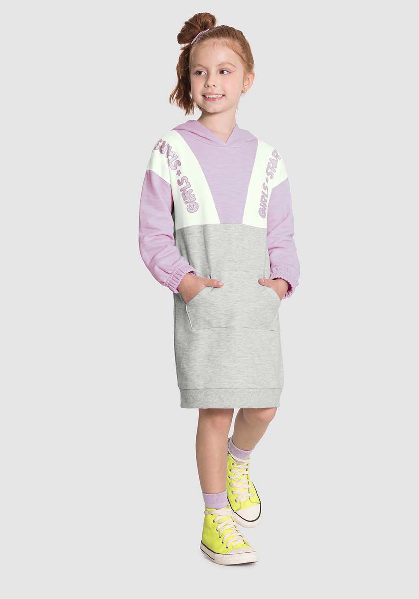 Vestido de moletom com capuz shop e bolso