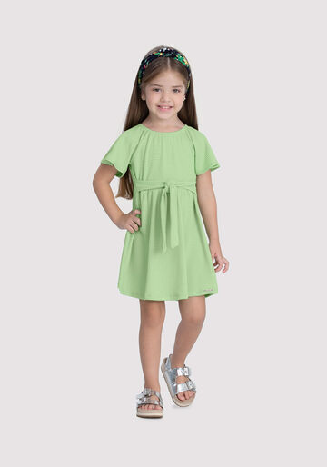 Vestido Infantil Menina com Textura e Amarração, VERDE MARES, large.