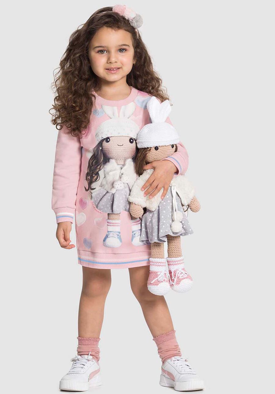 Vestido em Moletinho soft estampado, ROSA MORANGO. Vestido em Moletinho soft estampado, ROSA MORANGO, large.