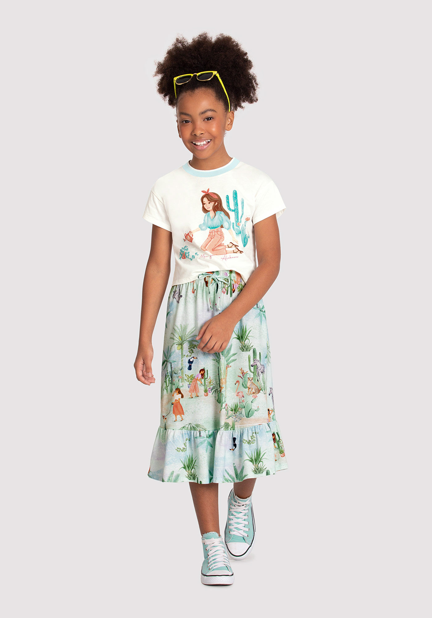 Conjunto blusa store e saia infantil
