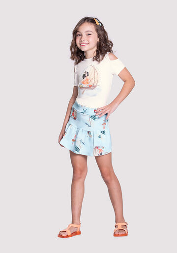 Conjunto Infantil Menina com Blusa e Shorts-Saia, NAVEGANDO AZUL, large.