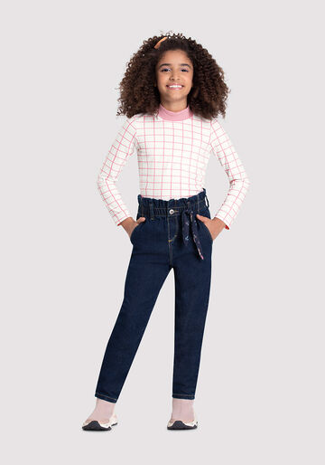 Calça Jeans Infantil Menina com Lenço Estampado, JEANS, large.