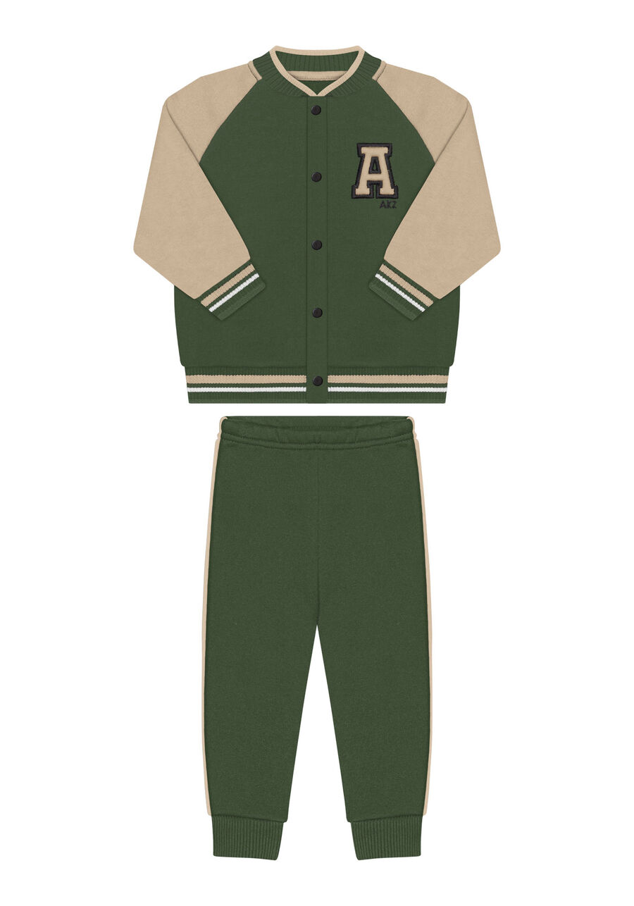 Conjunto Infantil Menino Em Moletom Felpado Com Bordado, VERDE HEIR. Conjunto Infantil Menino Em Moletom Felpado Com Bordado, VERDE HEIR, large.