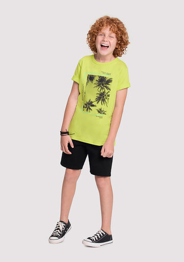 Conjunto Infantil com Camiseta Coqueiros e Bermuda, VERDE GREEN APPLE, large.