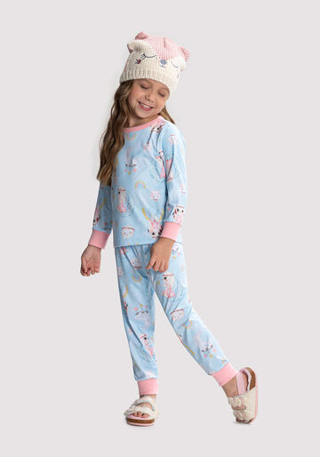Pijama Infantil Menina em Malha Aveludada Estampado, CEU AZUL, large.