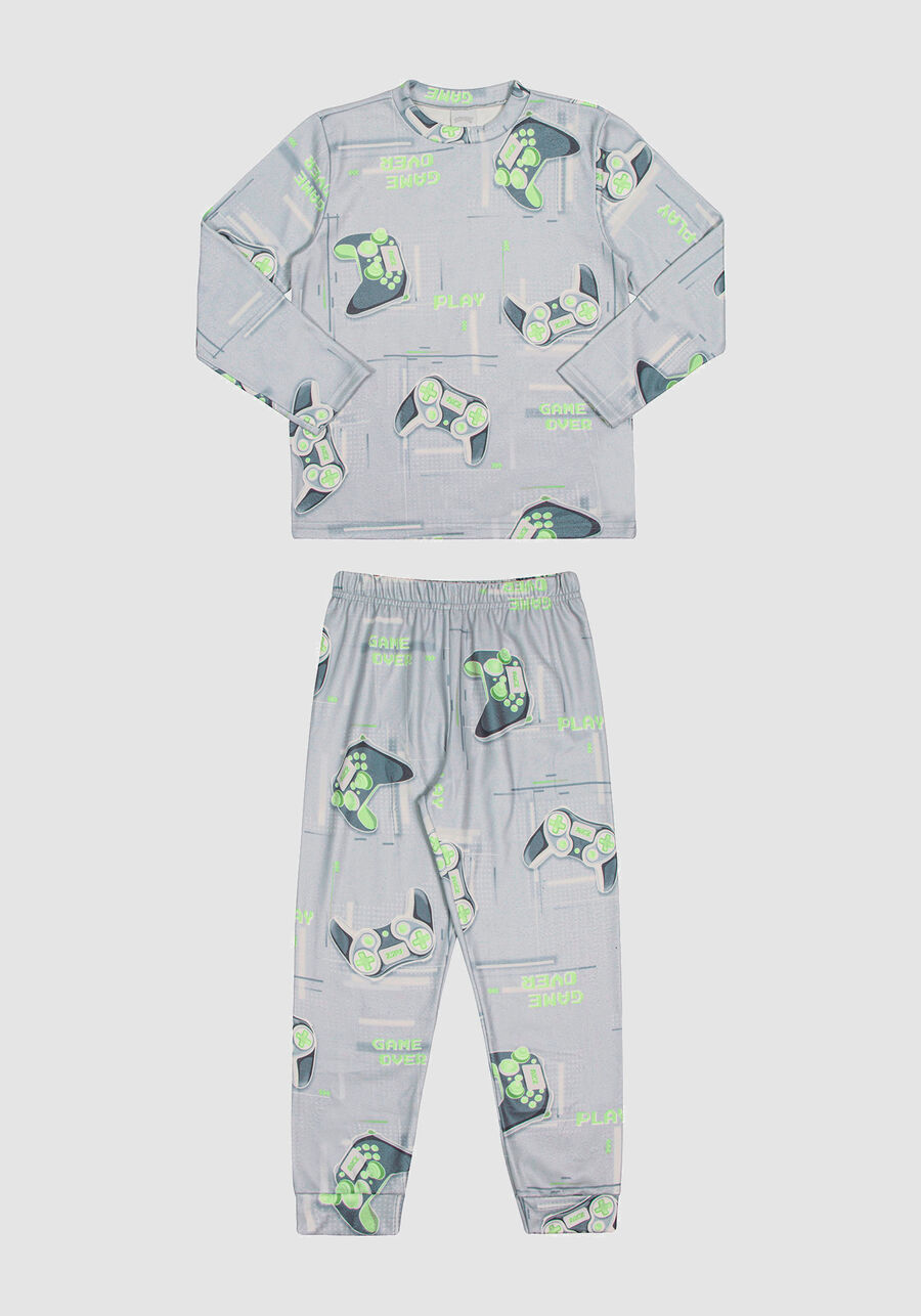 Pijama Infantil Menino em Malha Microsoft Estampado, GAME CINZA, large.