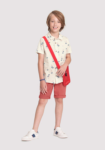 Conjunto Infantil Menino com Camisa e Bermuda Sarja, SUNSET BEGE, large.
