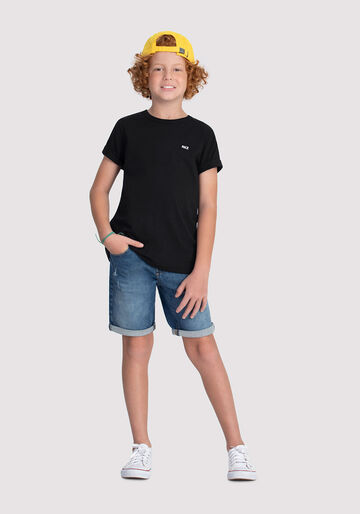 Camiseta Infantil Menino em Malha Básica, PRETO REATIVO, large.