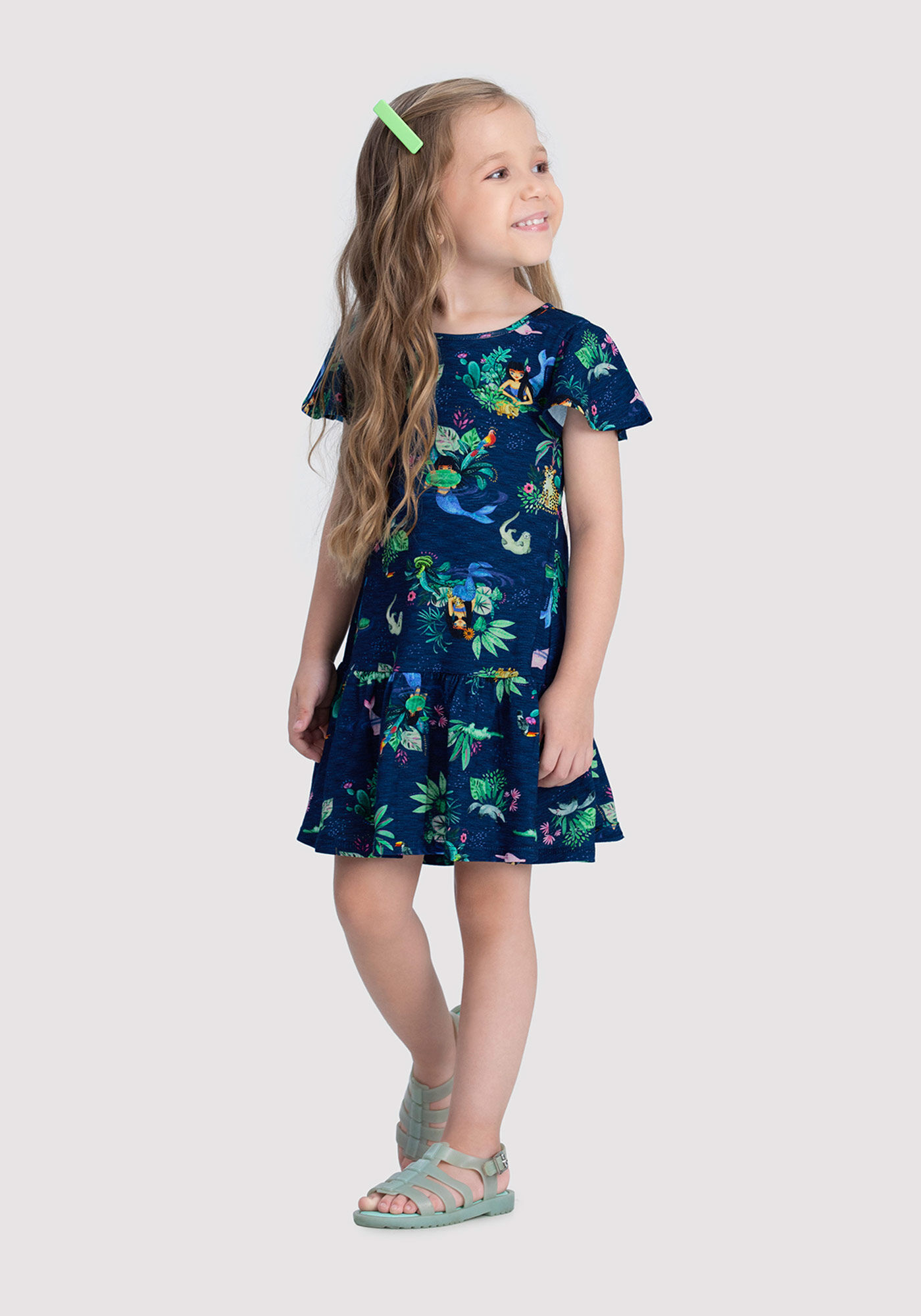 Vestido Infantil Menina Estampado com Babado Alakazoo