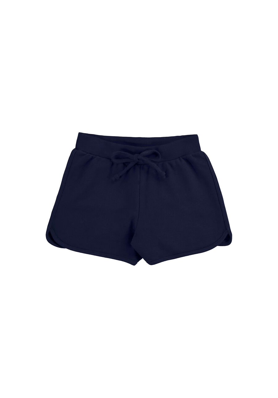 Shorts Básico Liso Menina Com Cadarço Em Moletom De Algodão, MARINHO ACTION. Shorts Básico Liso Menina Com Cadarço Em Moletom De Algodão, MARINHO ACTION, large.