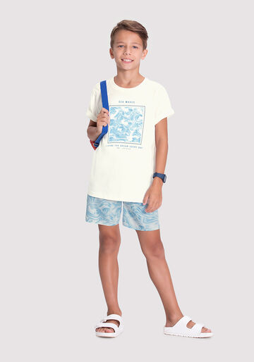 Conjunto Infantil Menino com Shorts Estampado, BRANCO OFF WHITE, large.