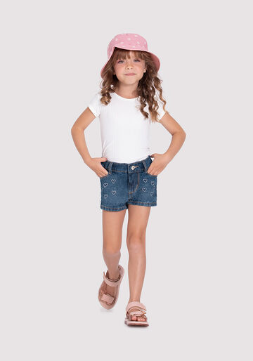 Shorts Jeans Infantil Menina com Bordado Corações, JEANS, large.