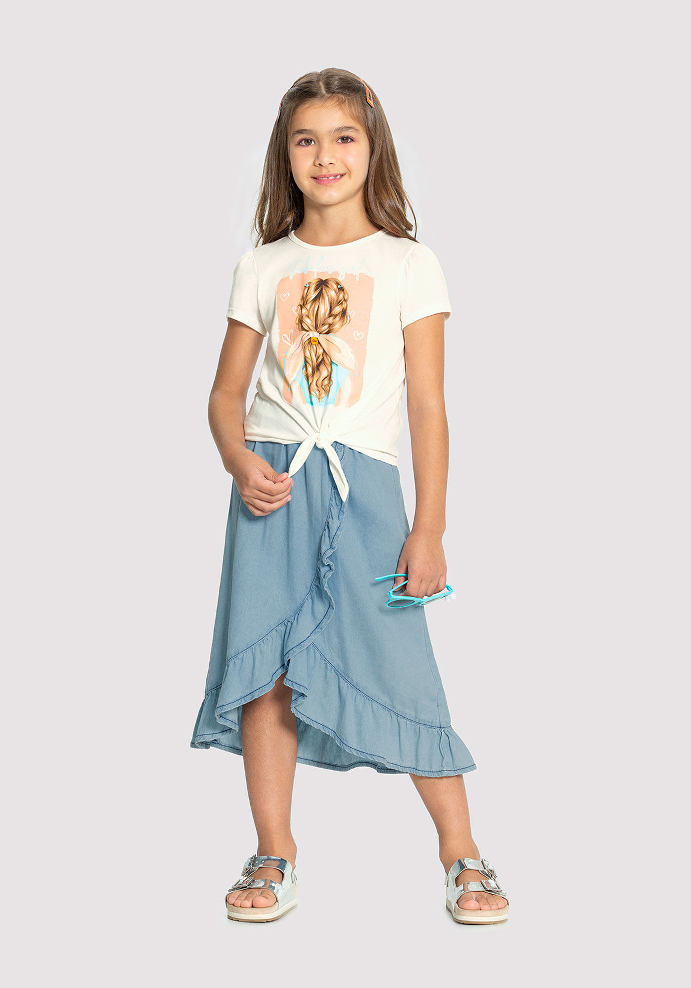 Saia jeans shop para menina