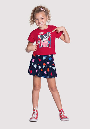 Conjunto Infantil com T-shirt  Shorts-Saia Estampado, ESTRELOU MARINHO, large.