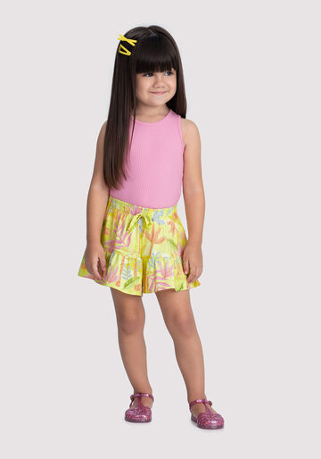 Conjunto Infantil Menina com Shorts Estampado, FLORA VERDE, large.