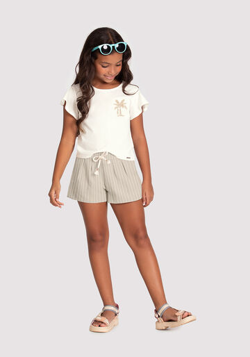 Conjunto Infantil Menina com Shorts Listrado, REFUGIO BEGE, large.