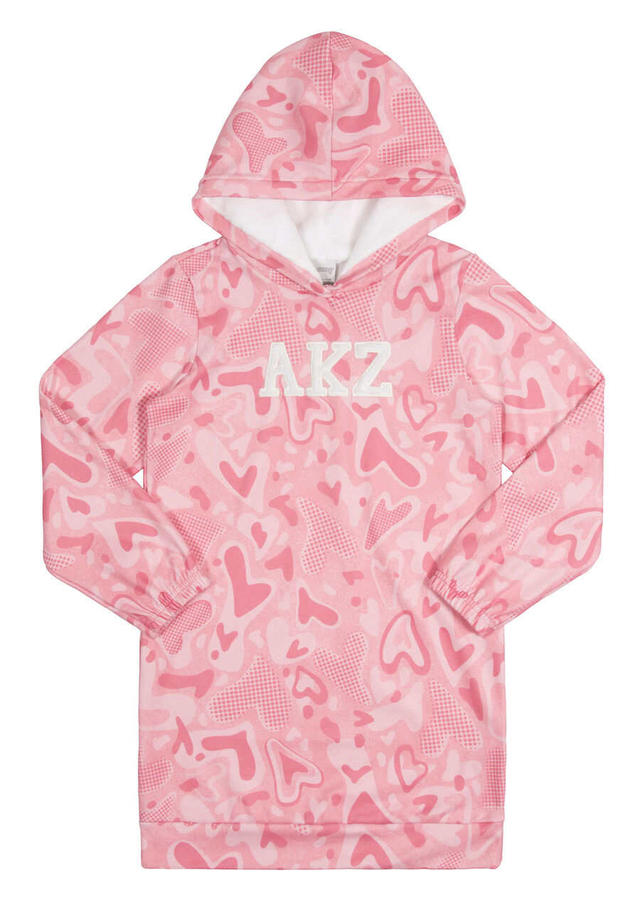 Vestido Manga Longa com Capuz Estampado, DOCURA ROSA. Vestido Manga Longa com Capuz Estampado, DOCURA ROSA, large.