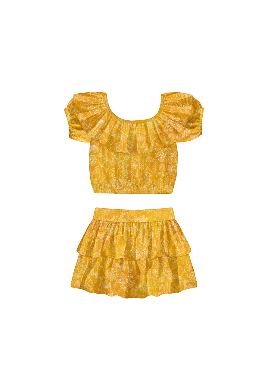 Conjunto Infantil Menina Estampado com Babados, BORDADOS AMARELO. Conjunto Infantil Menina Estampado com Babados, BORDADOS AMARELO, large.