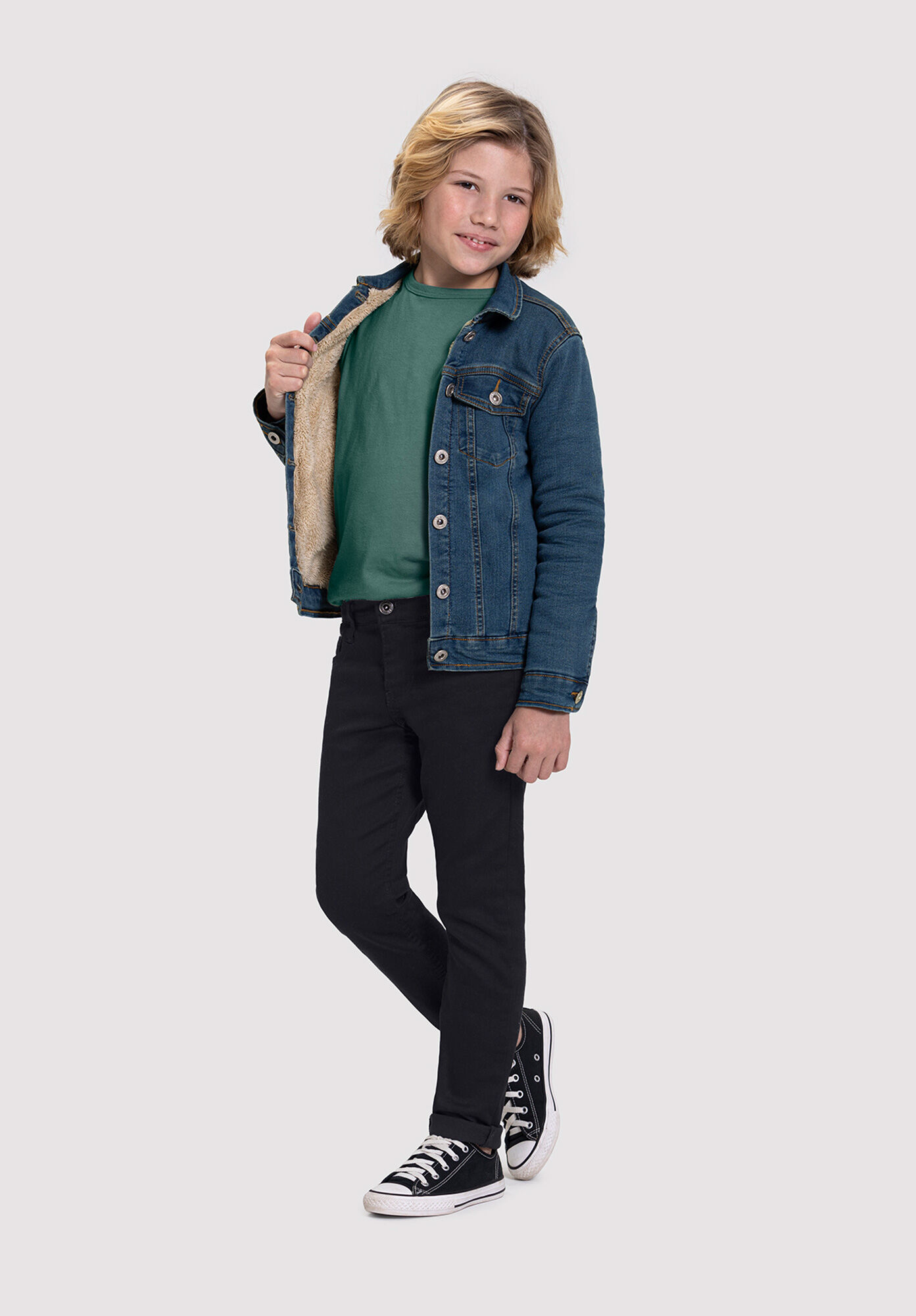 Jaqueta Jeans Infantil Unissex com Forro Pelo Alakazoo