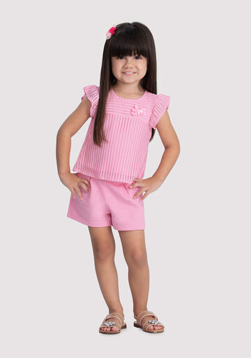 Conjunto Infantil Menina com Blusa e Shorts, ROSA SUAVE, large.