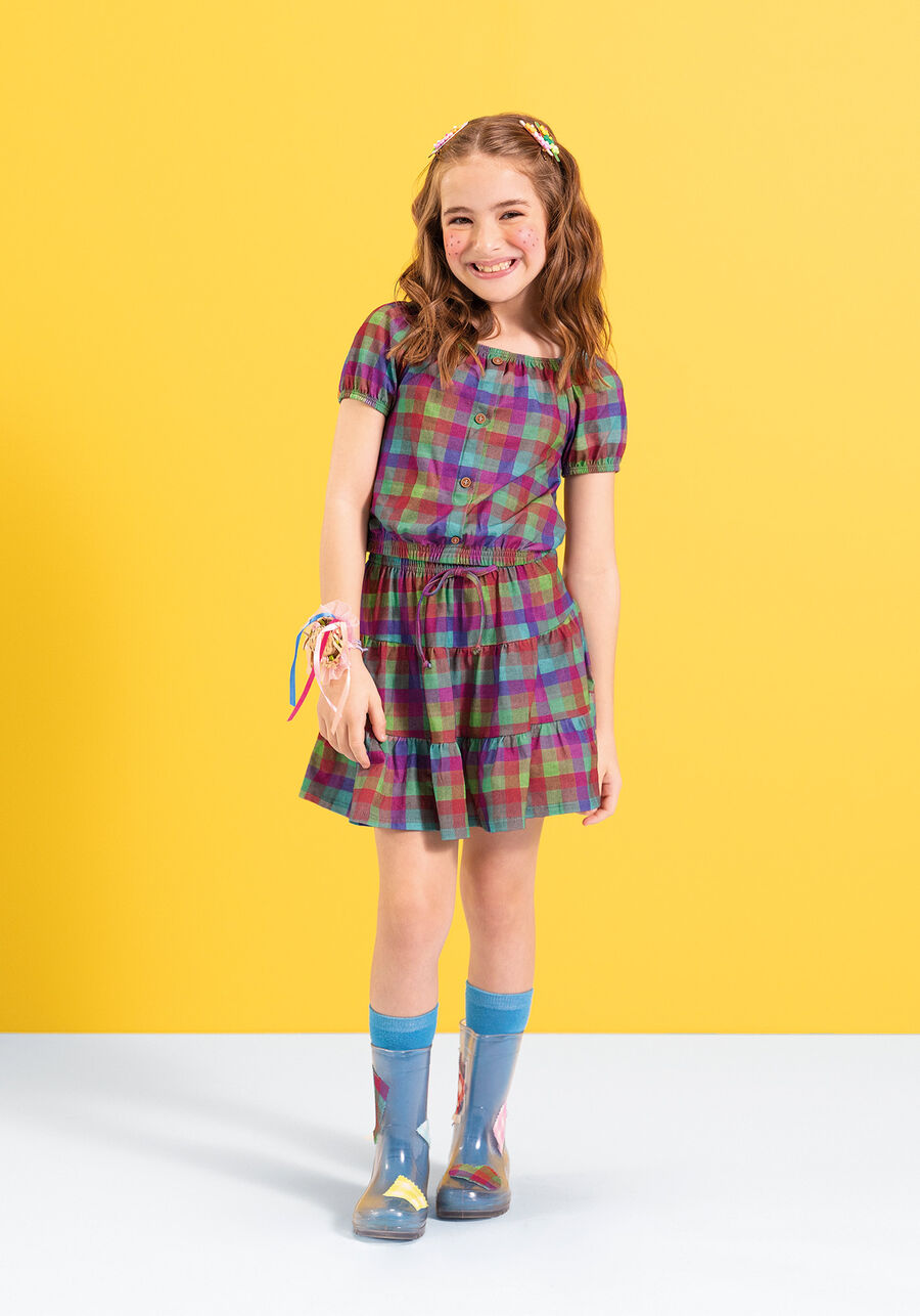 Saia Evasê Infantil Menina Estampada São João, XADREZ COLORIDO VERM. Saia Evasê Infantil Menina Estampada São João, XADREZ COLORIDO VERM, large.