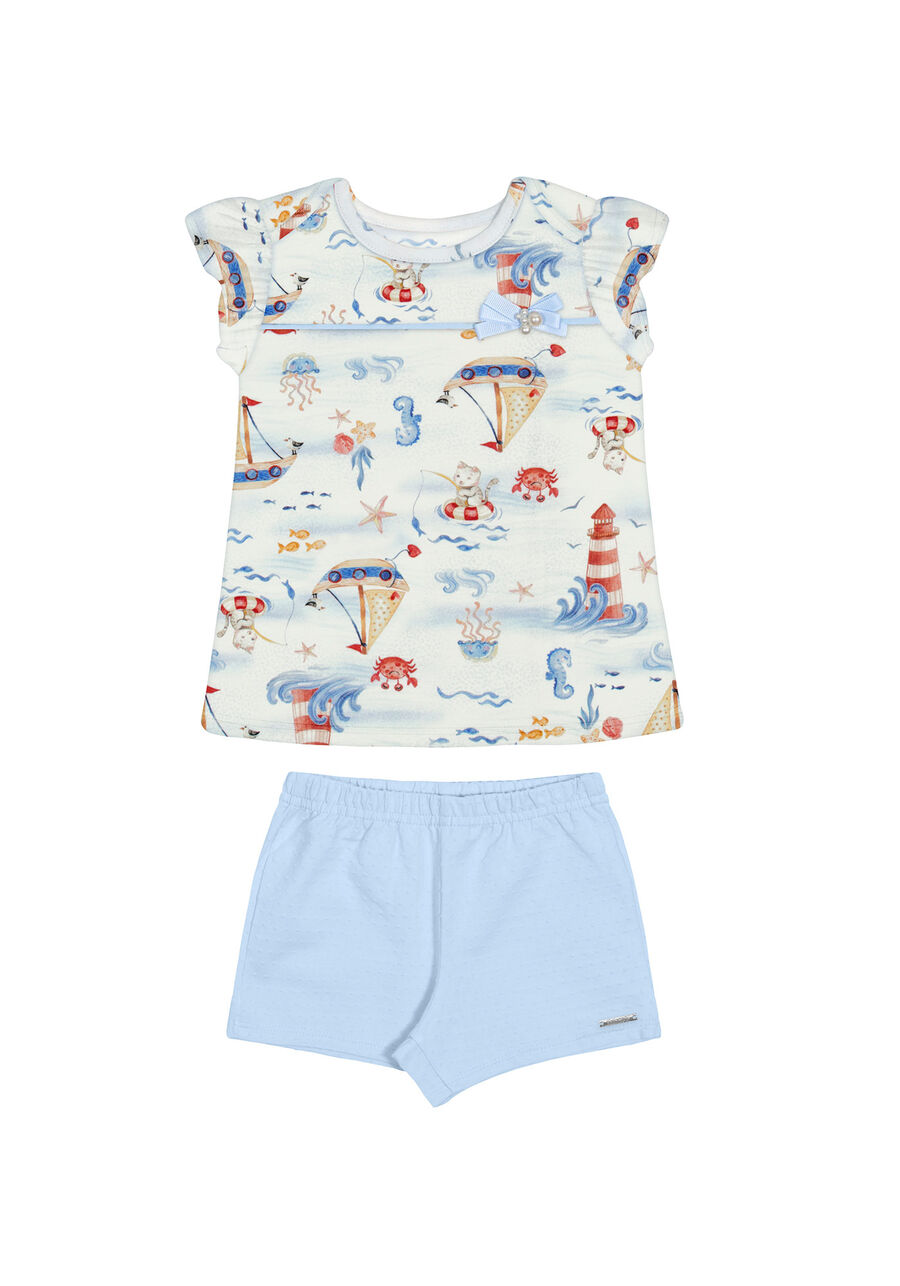 Conjunto Infantil Menina com Blusa e Shorts Texturizado, NAVY AZUL, large.