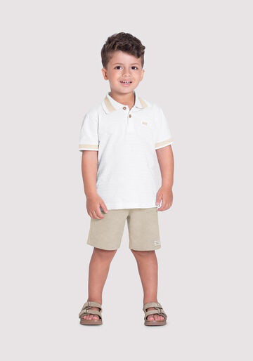 Camisa Polo Infantil Menino em Malha com Textura, BRANCO, large.